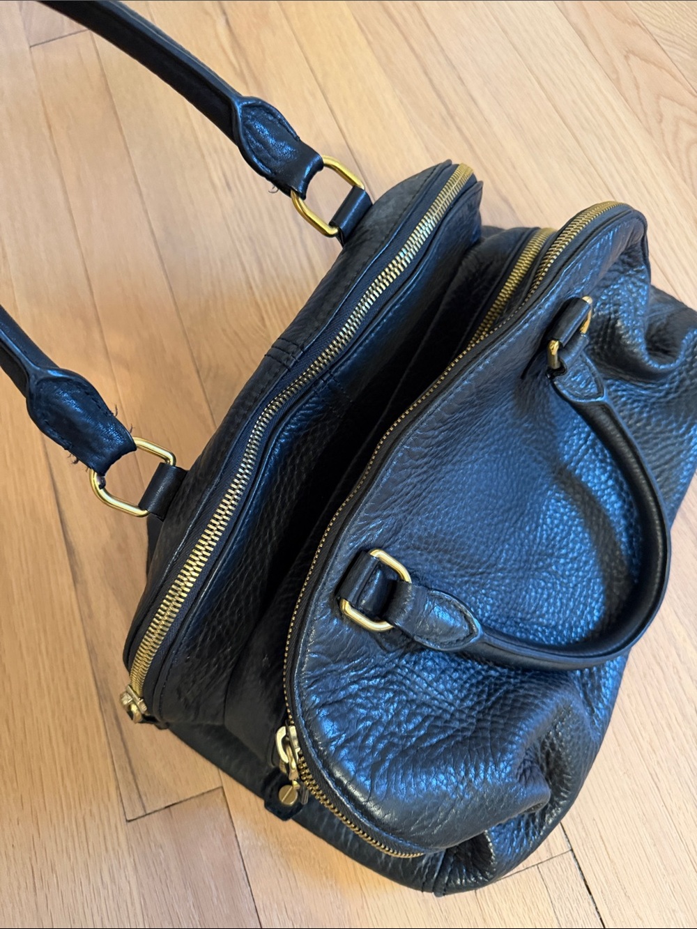 J. Crew Black Pebbled Leather Satchel Handbag - Picture 2 of 4